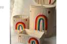 Mamma & Amour handwoven rainbow macrame storage baskets for boho nursery
