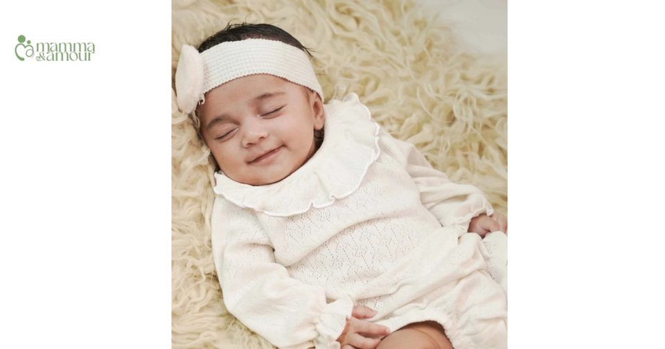 Mamma & Amour organic cotton outfit for baby naming ceremony and choroonu, cream festive wear