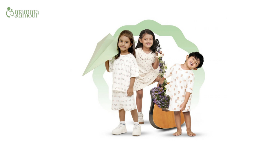 Organic baby clothes India collection by Mamma & Amour - GOTS certified cotton onesies and playsuits for newborns