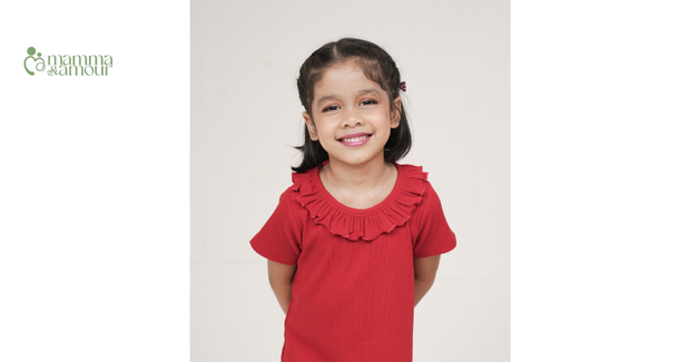 Mamma & Amour organic cotton baby girl party wear India, red festive dress