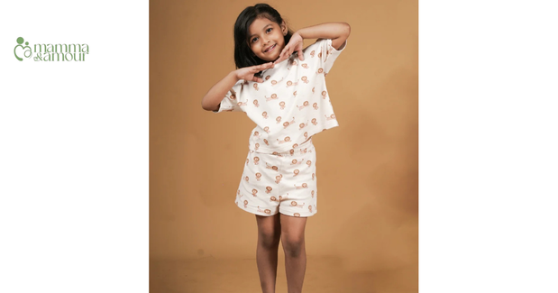 Mamma & Amour organic cotton lion print coord set for baby girls