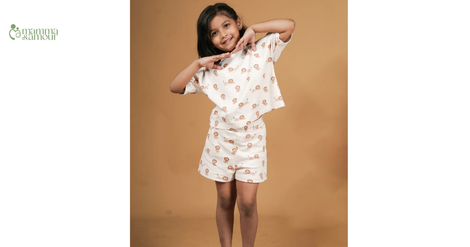 Mamma & Amour organic cotton printed baby romper, animal print design