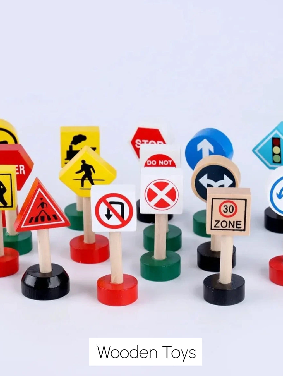 Wooden traffic signs educational toy set with stop, zone, and direction signs - eco-friendly wooden toys by Mamma & Amour