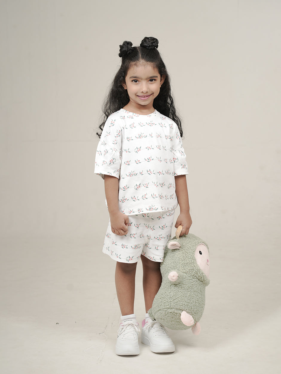 Botanical Print Oversized T-Shirt & Shorts Set