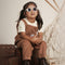 Brown Corduroy Dungaree And T-Shirt Set