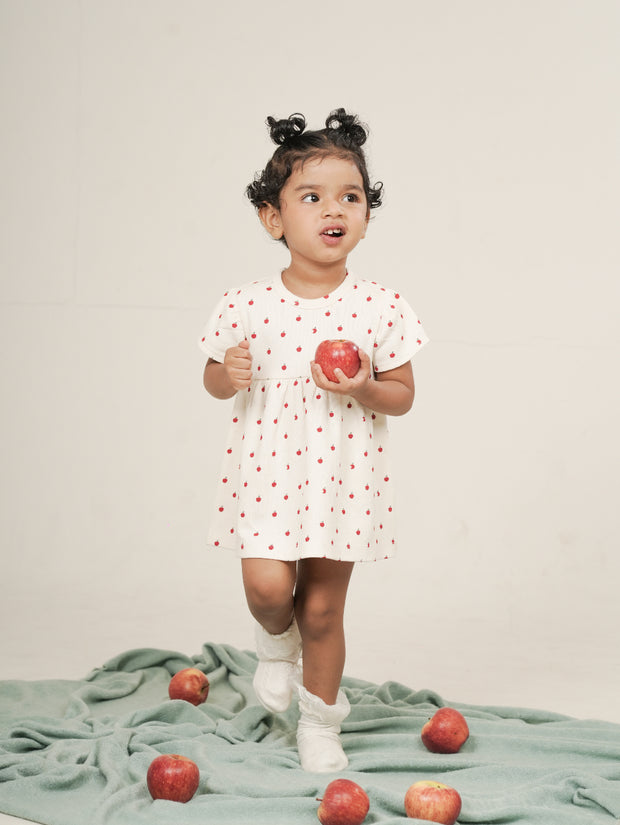 Apple Print Textured Dress