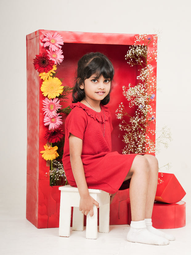 Cherry Red Frill Collared Dress
