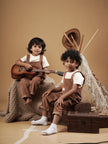 Brown Corduroy Dungaree And T-Shirt Set