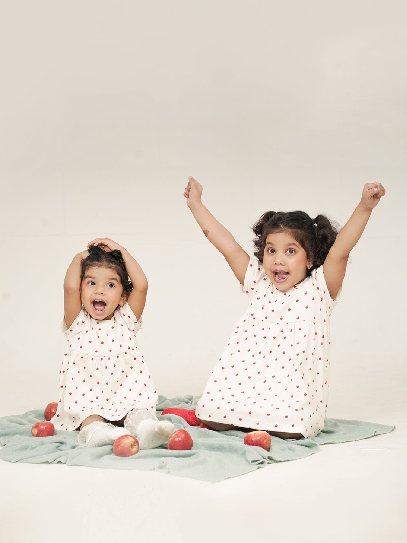 Apple Print Textured Dress With Bloomer