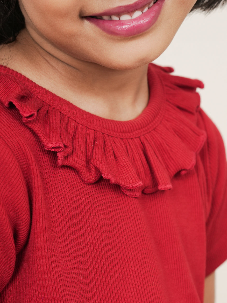 Cherry Red Frill Collared Dress