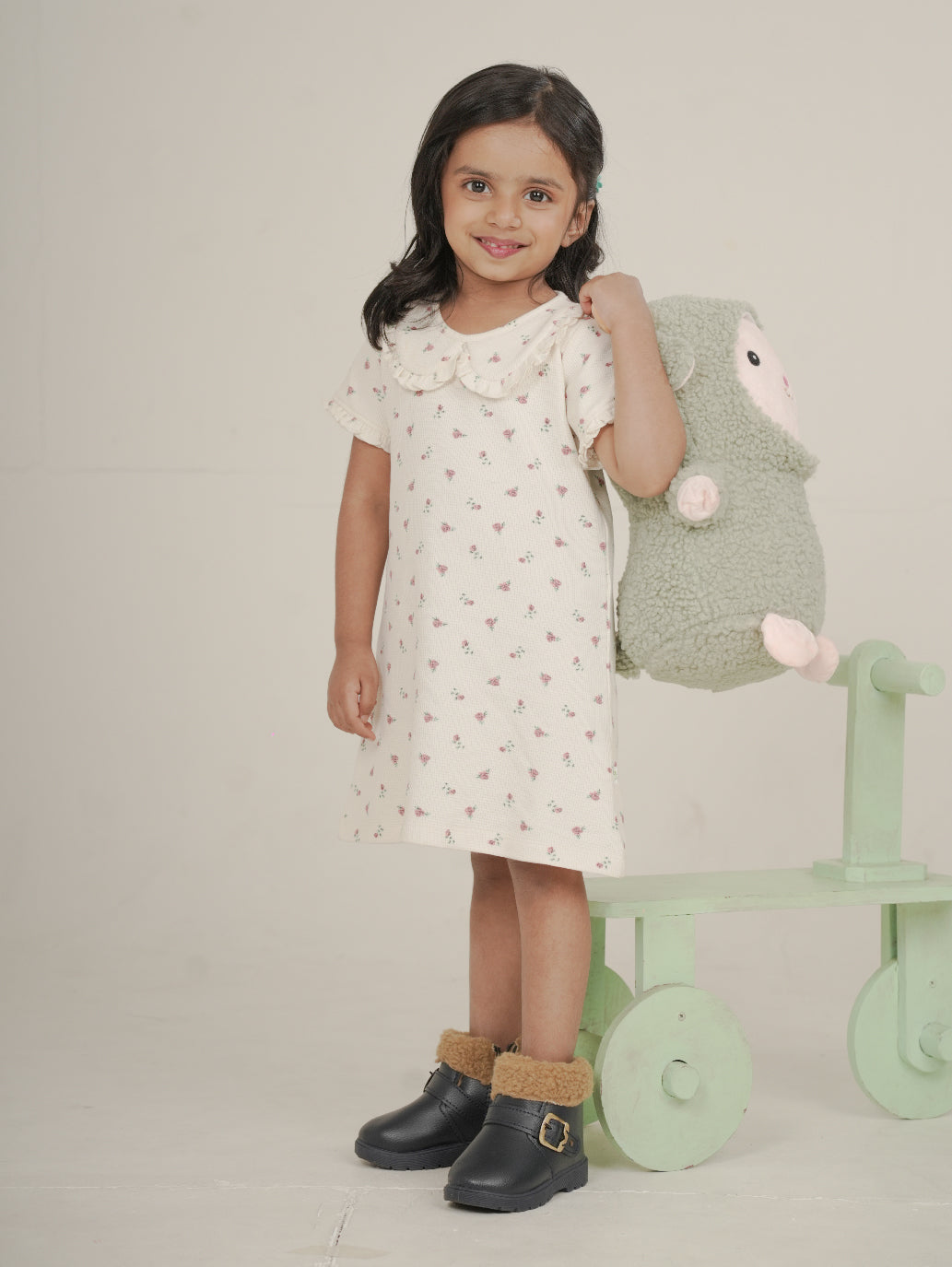 Rose Floral Dress With Ruffles