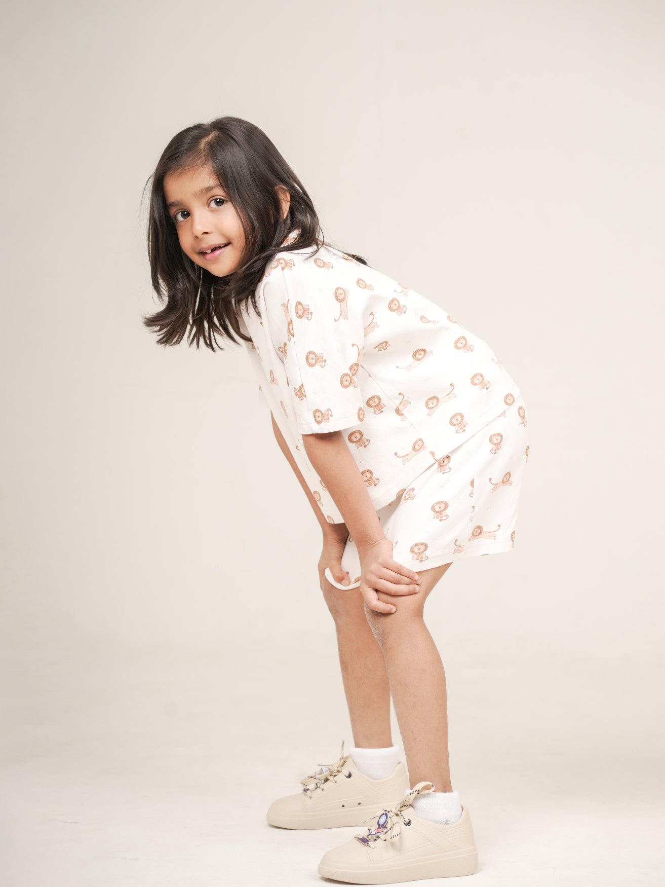 Lion Print Oversized T-Shirt And Shorts Set