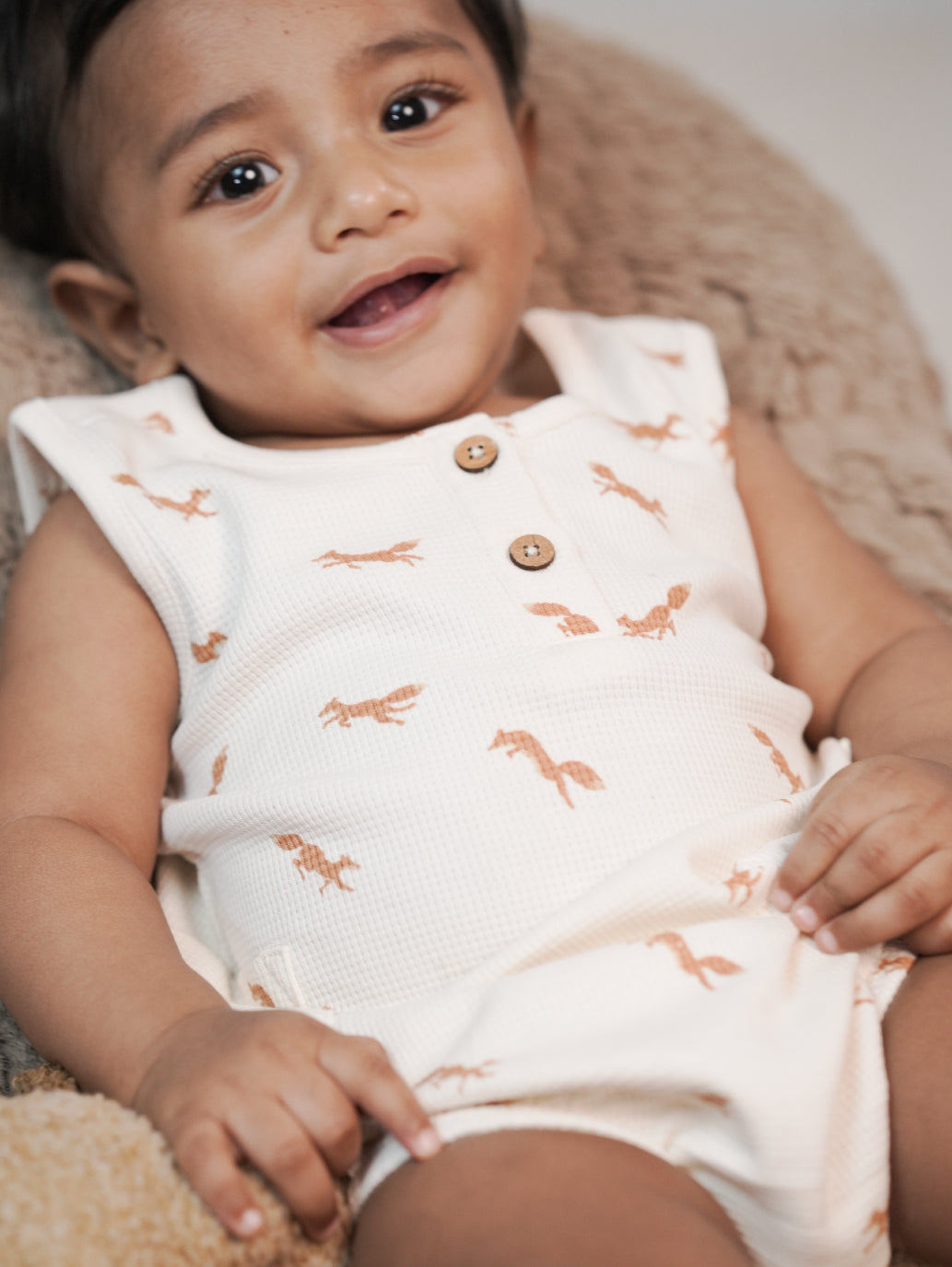 Fox Print Textured Bubble Romper