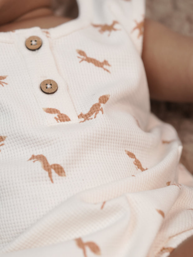 Fox Print Textured Bubble Romper