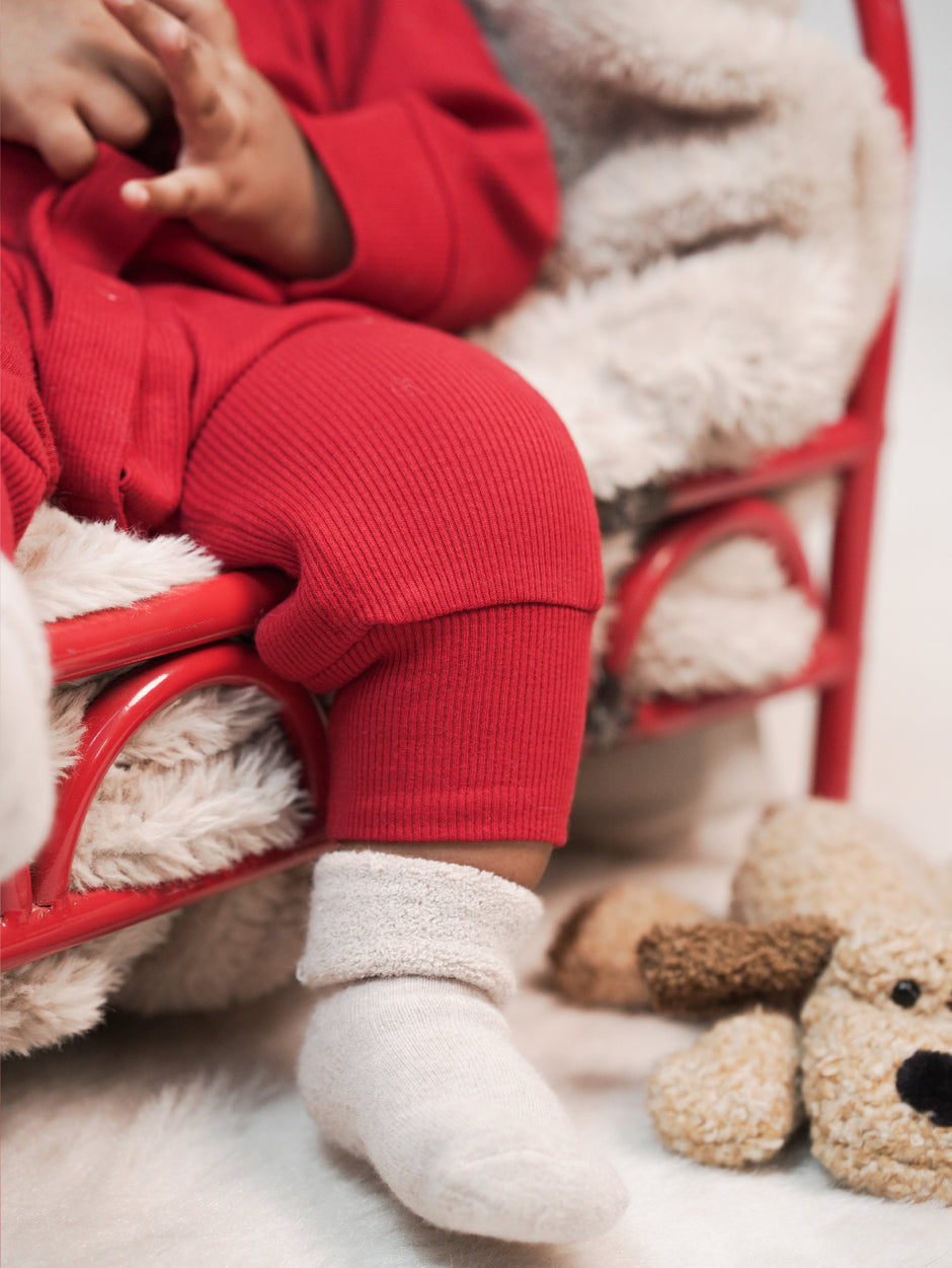 Cherry Red Textured Organic Cotton Sleepsuit