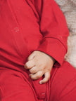 Cherry Red Textured Organic Cotton Sleepsuit