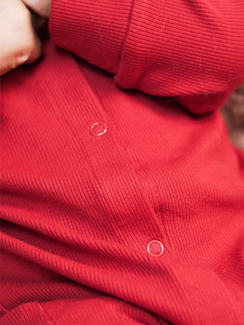 Cherry Red Textured Organic Cotton Sleepsuit