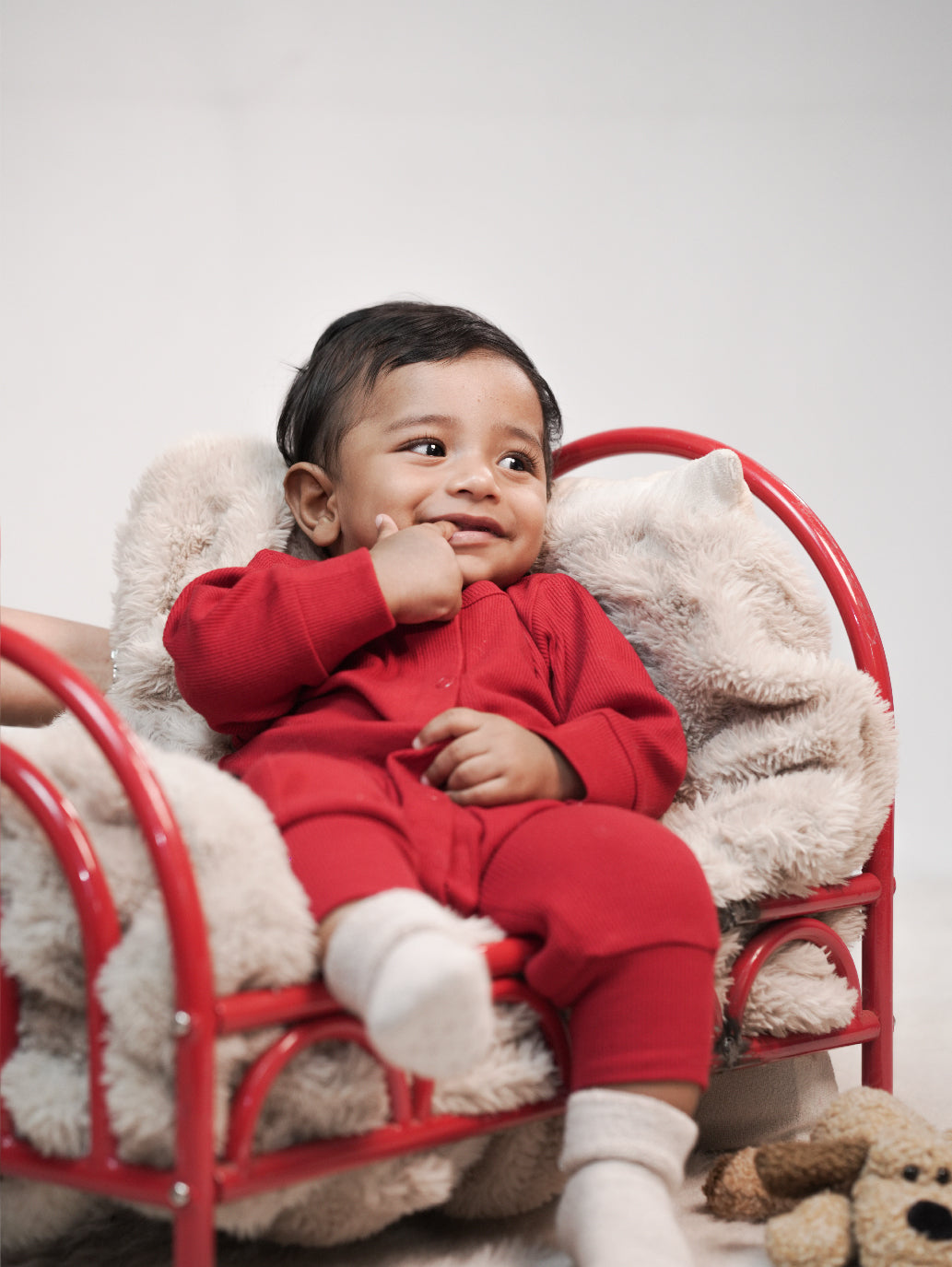Cherry Red Textured Organic Cotton Sleepsuit