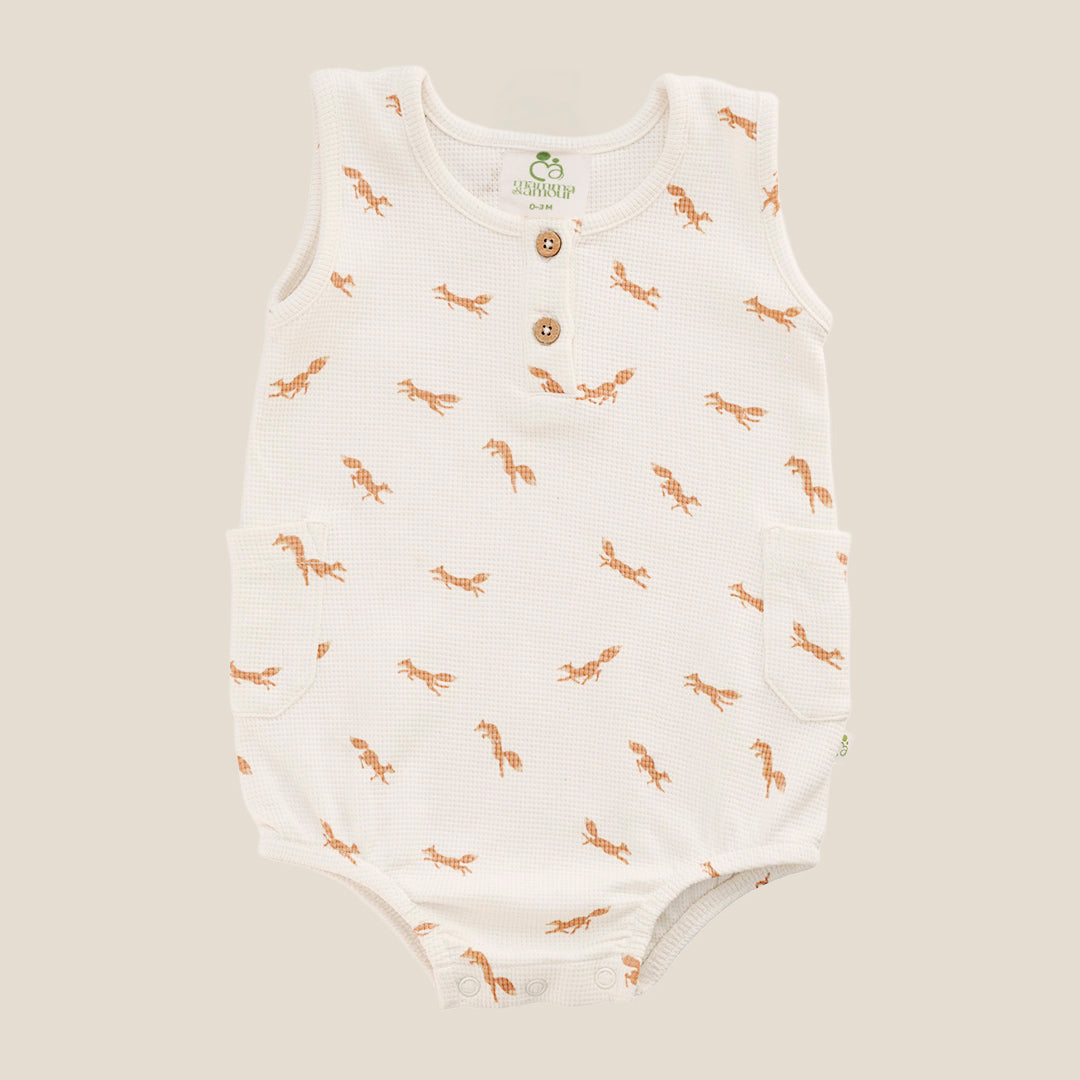 Fox Print Textured Bubble Romper