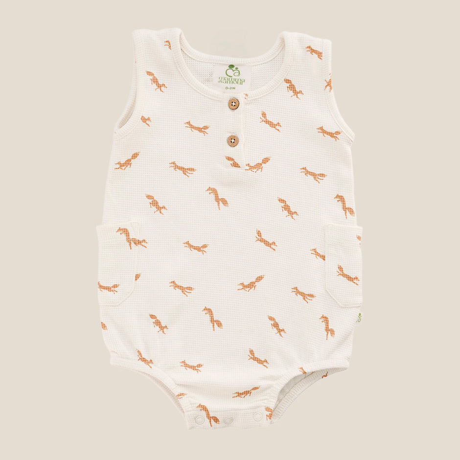 Fox Print Textured Bubble Romper