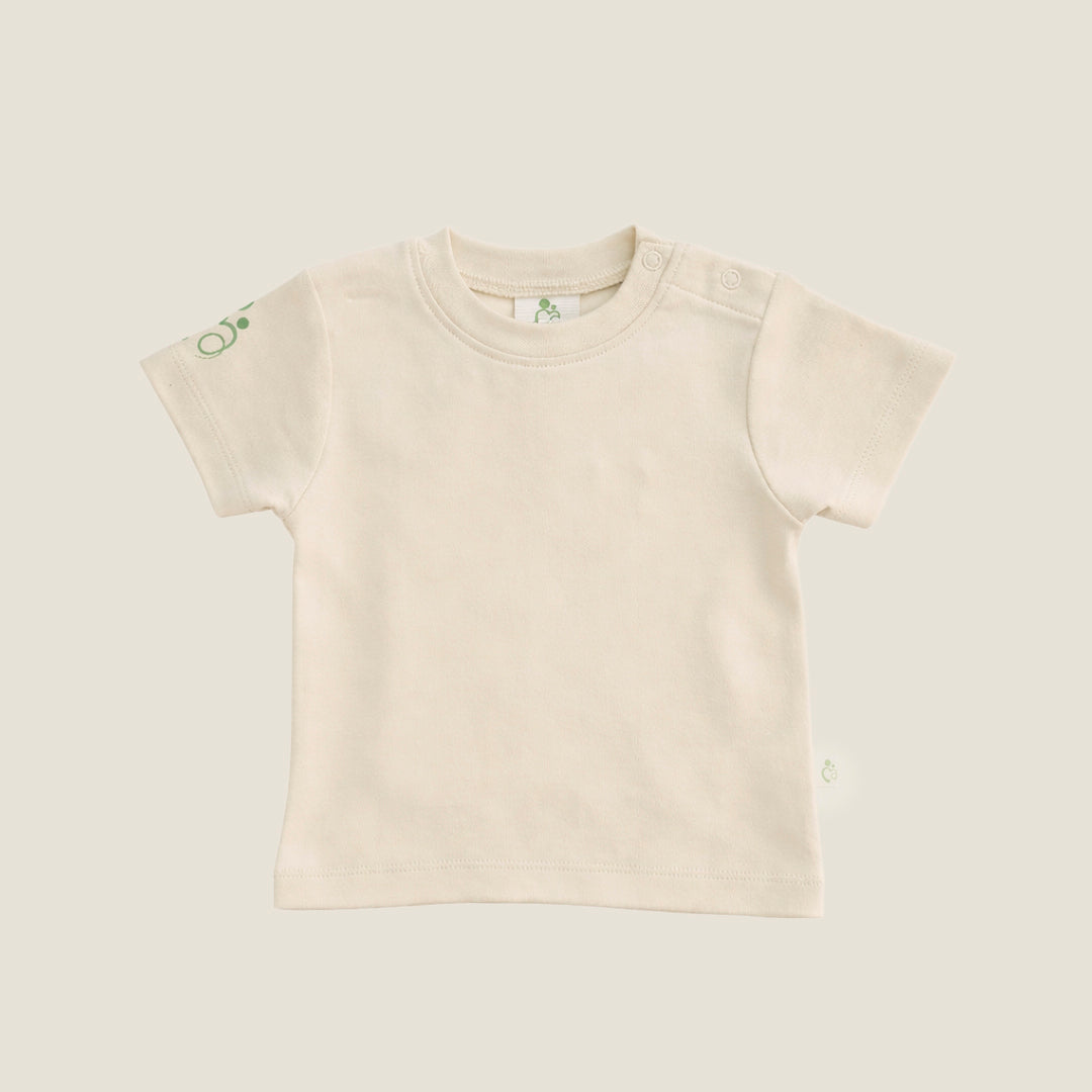 organic cotton beige signature logo t-shirt for kids|Mamma & Amour