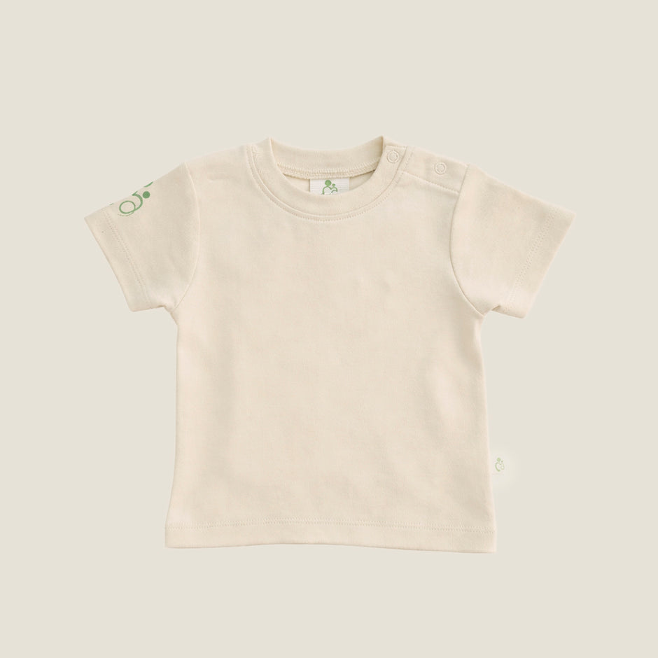organic cotton beige signature logo t-shirt for kids|Mamma & Amour