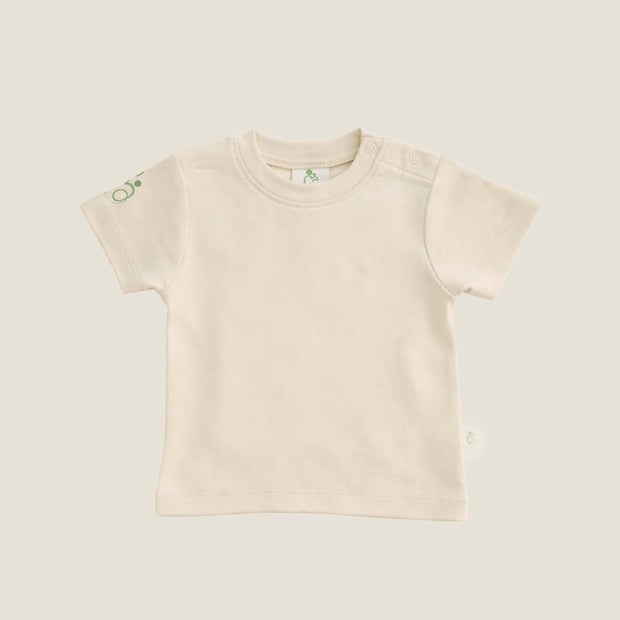 organic cotton beige signature logo t-shirt for kids|Mamma & Amour