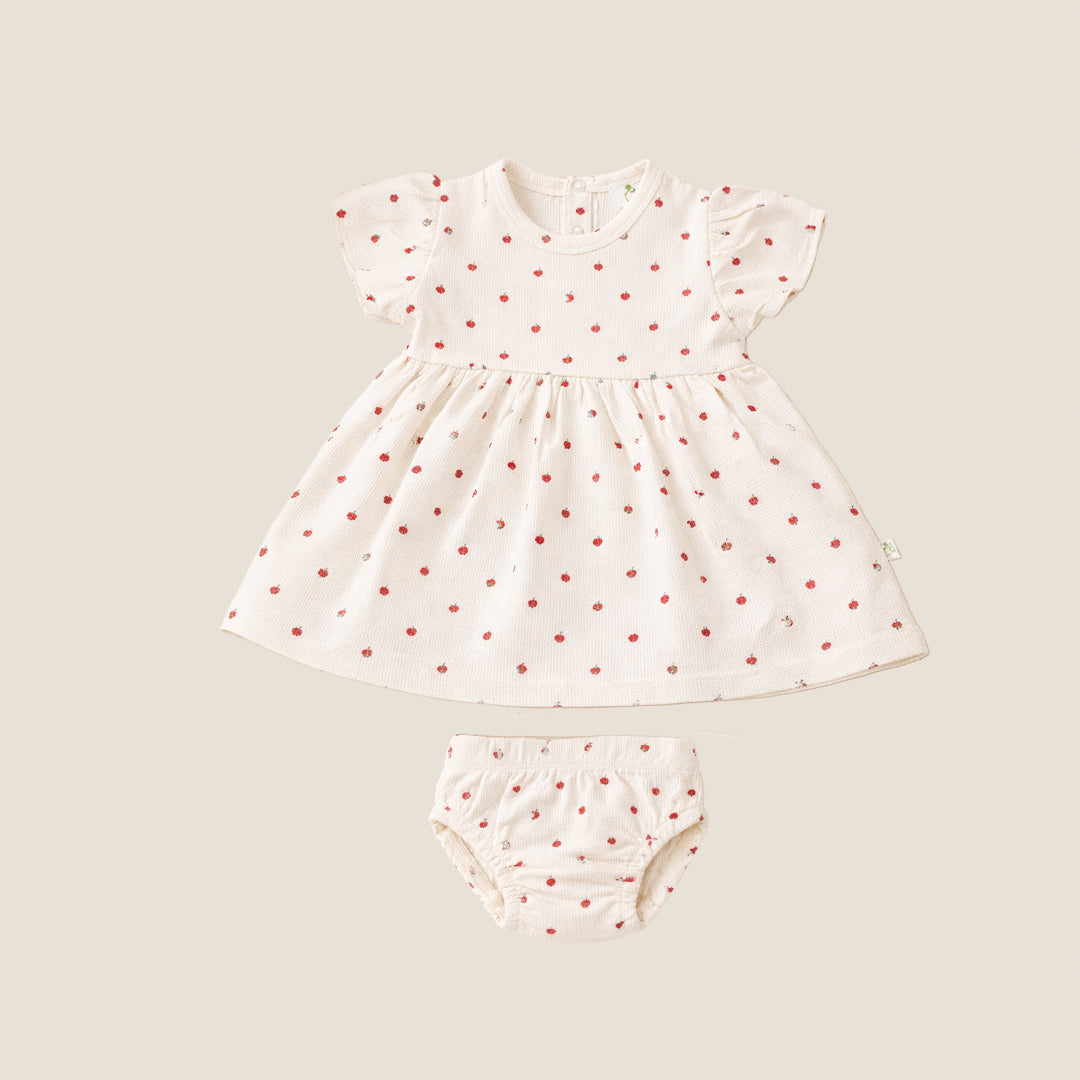 Apple Print Textured Dress With Bloomer
