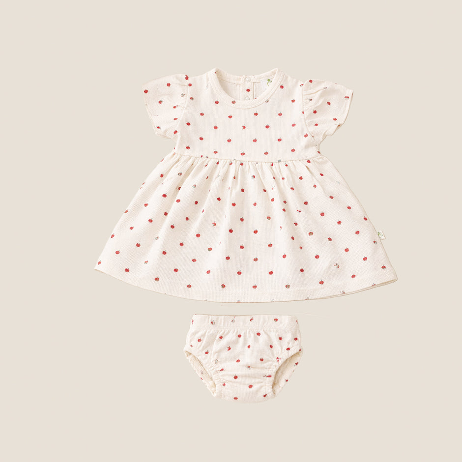 Apple Print Textured Dress With Bloomer