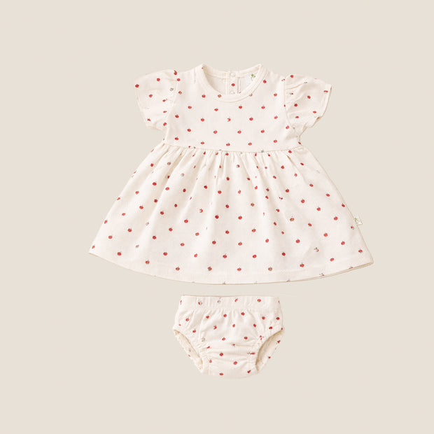 Apple Print Textured Dress With Bloomer