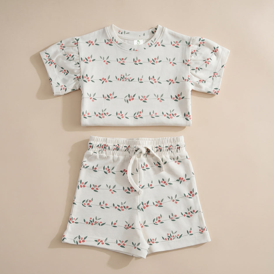 Botanical Print Oversized T-Shirt & Shorts Set