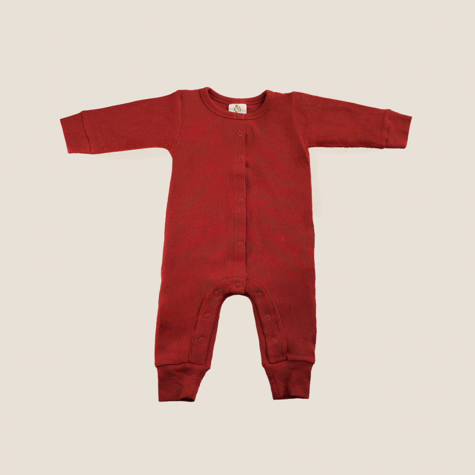 Cherry Red Textured Organic Cotton Sleepsuit