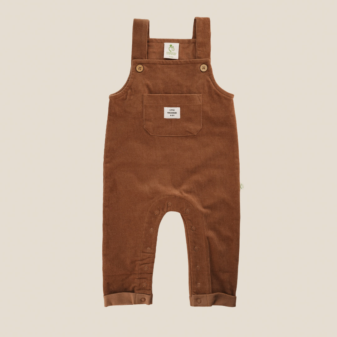 Brown Corduroy Dungaree And T-Shirt Set