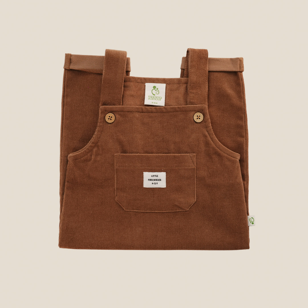 Brown Corduroy Dungaree And T-Shirt Set
