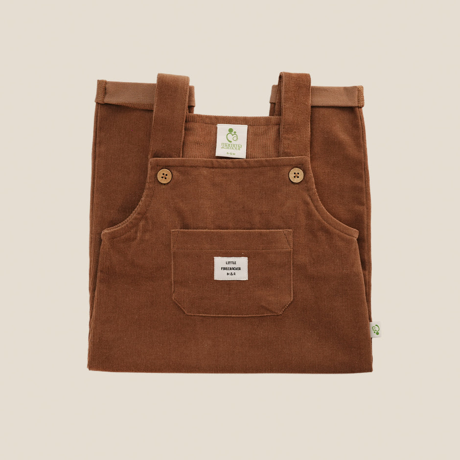 Brown Corduroy Dungaree And T-Shirt Set