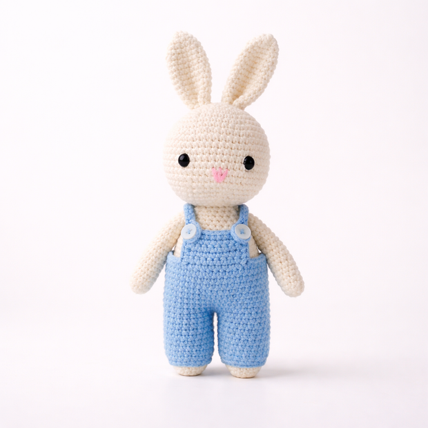 Signature Blue Dungaree Bunny | Handcrafted Crochet Soft Toy