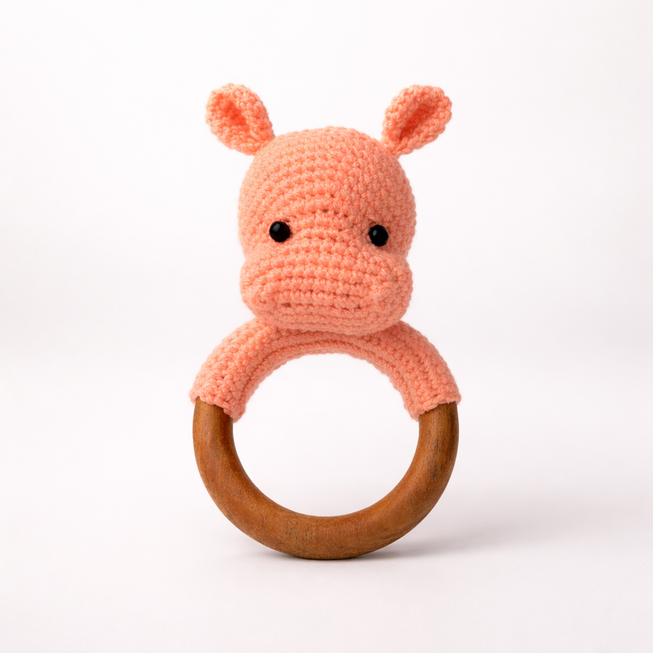 Signature Hippo Rattle | Handcrafted Crochet Baby Toy