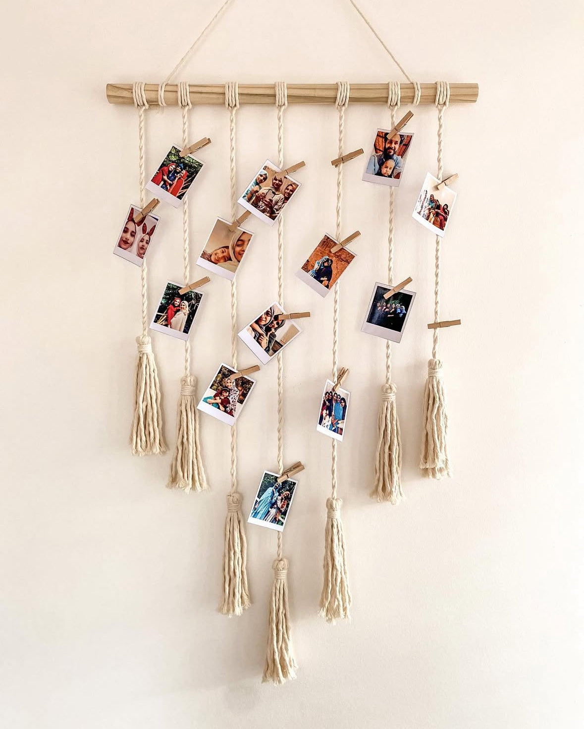Handcrafted macrame wall hanging photo display hanger for nursery decor in India