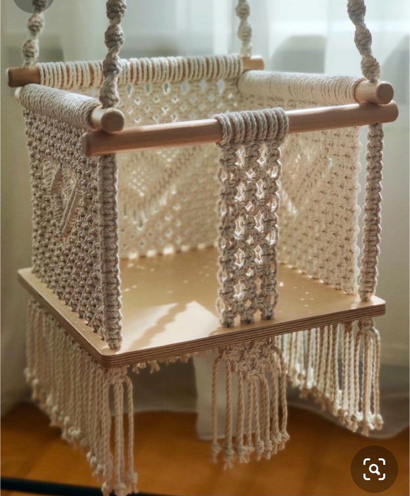 Handcrafted Macrame & Wood Baby Swing