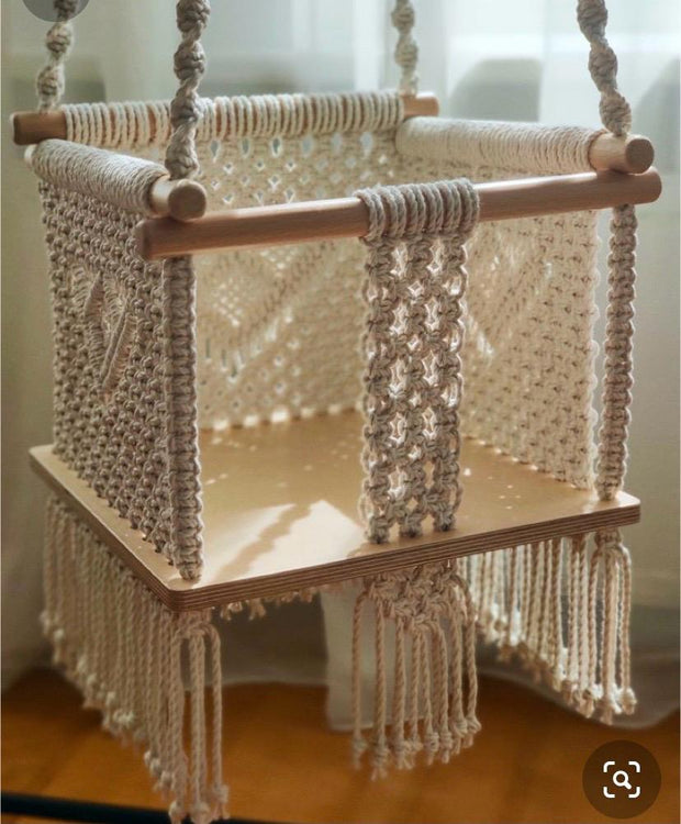 Handcrafted Macrame & Wood Baby Swing