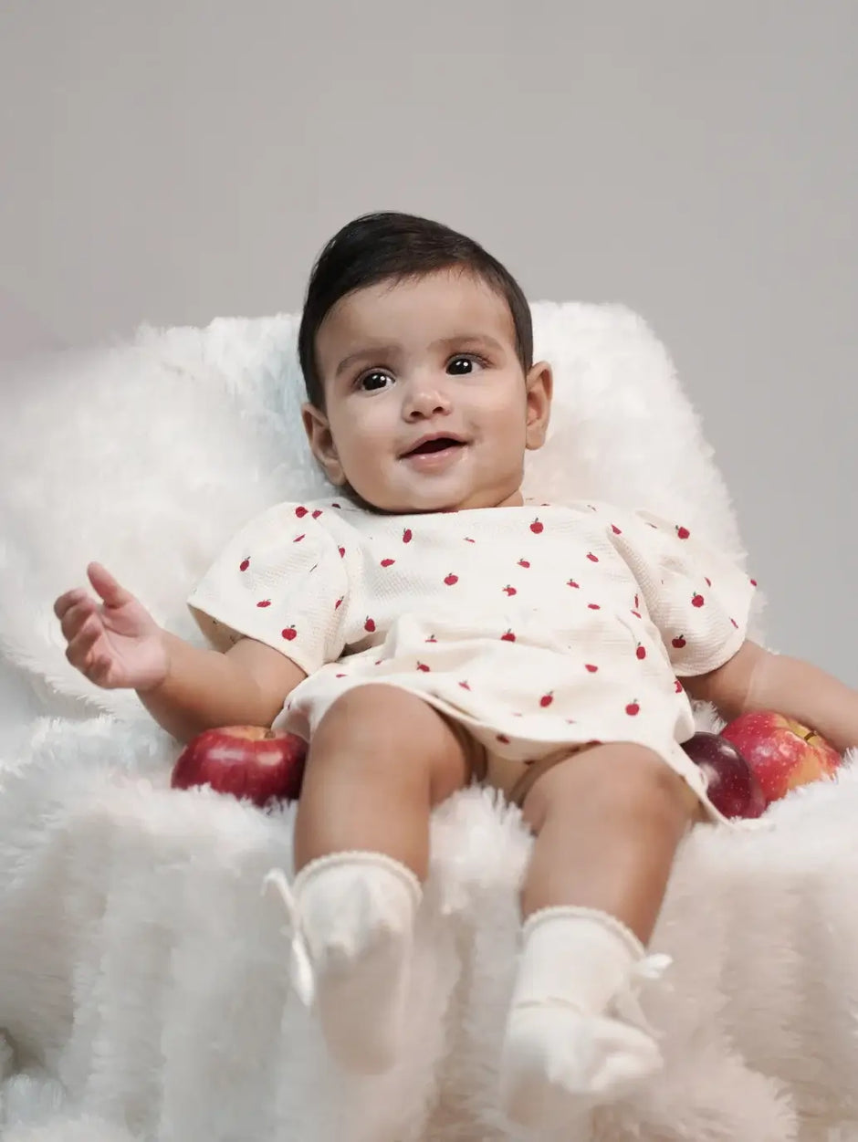 Mamma & Amour apple print waffled playsuit and romper baby girl clothes online india