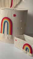 Mamma & Amour rainbow macrame nursery storage collection set with colourful cotton cord detailing