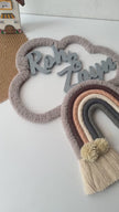 Mamma & Amour personalised macrame baby name cloud wall frame with cotton fringe nursery decor